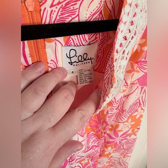 Vintage Lilly Pulitzer Dress 4 Pink Orange Floral Lace Shift Mini Preppy Resort - Picture 4 of 10